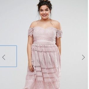 Chi Chi London plus Bardot lace dress